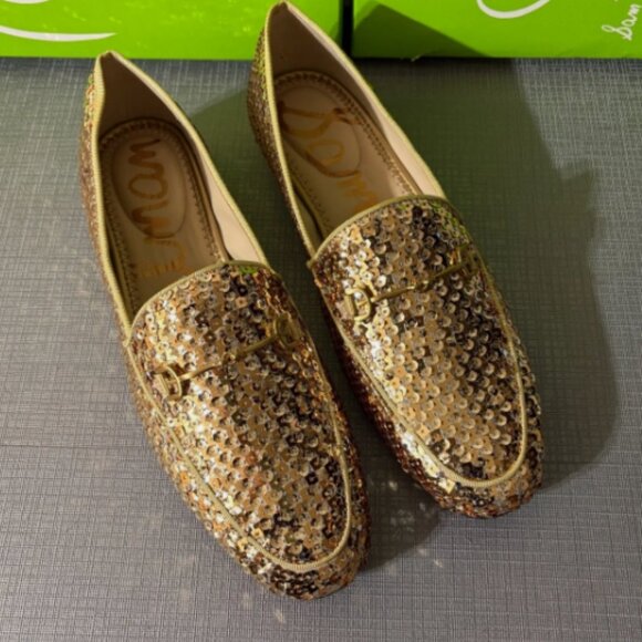 Sam Edelman Loraine Bit Loafer in Gold Sequin MSRP$190 Elegant & Chic - Picture 5 of 16